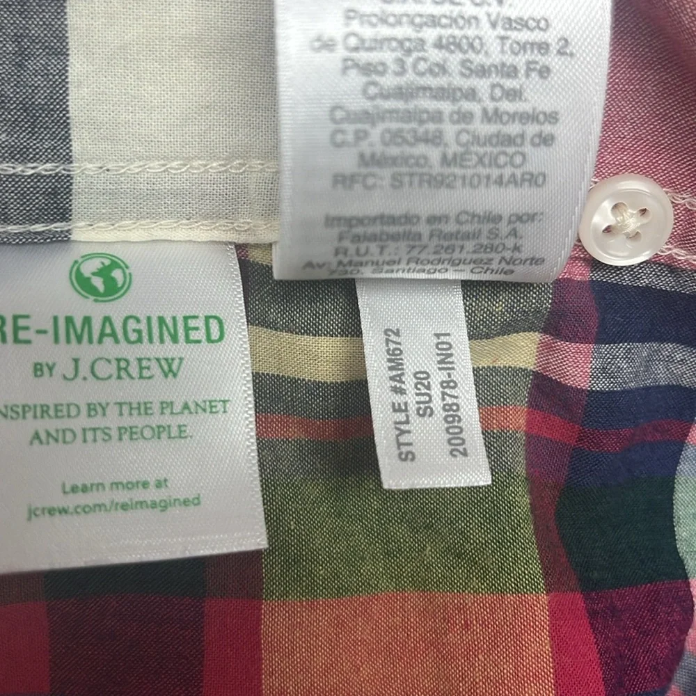 Indian Madras Plaid Cotton Button Down Shirt J. Crew Slim Fit Size Large